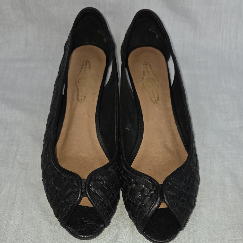 ELLIOTT LUCA Black Woven Peep Toe Tomasia Dress flats Size 8 38 1/2